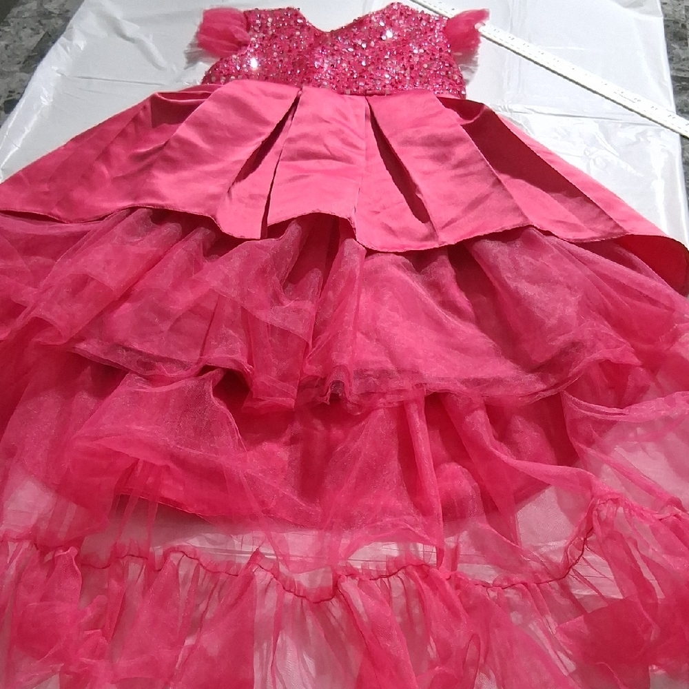Girls' Party Dress, Fuchsia Pink with Sequins and Tulle | Size 7Y | Elegant Prin - Picture 3 of 14